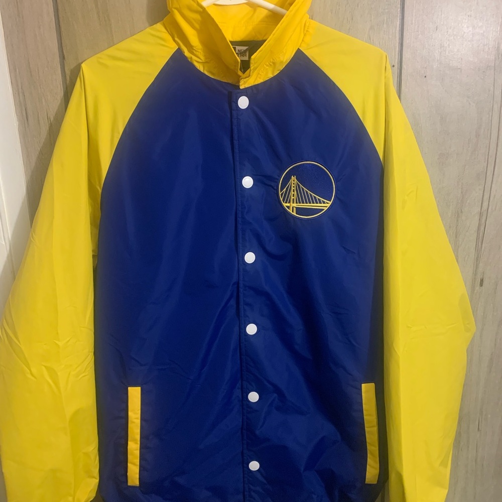 Golden State Warriors New Era Blue and Yellow Bomber Jacket
